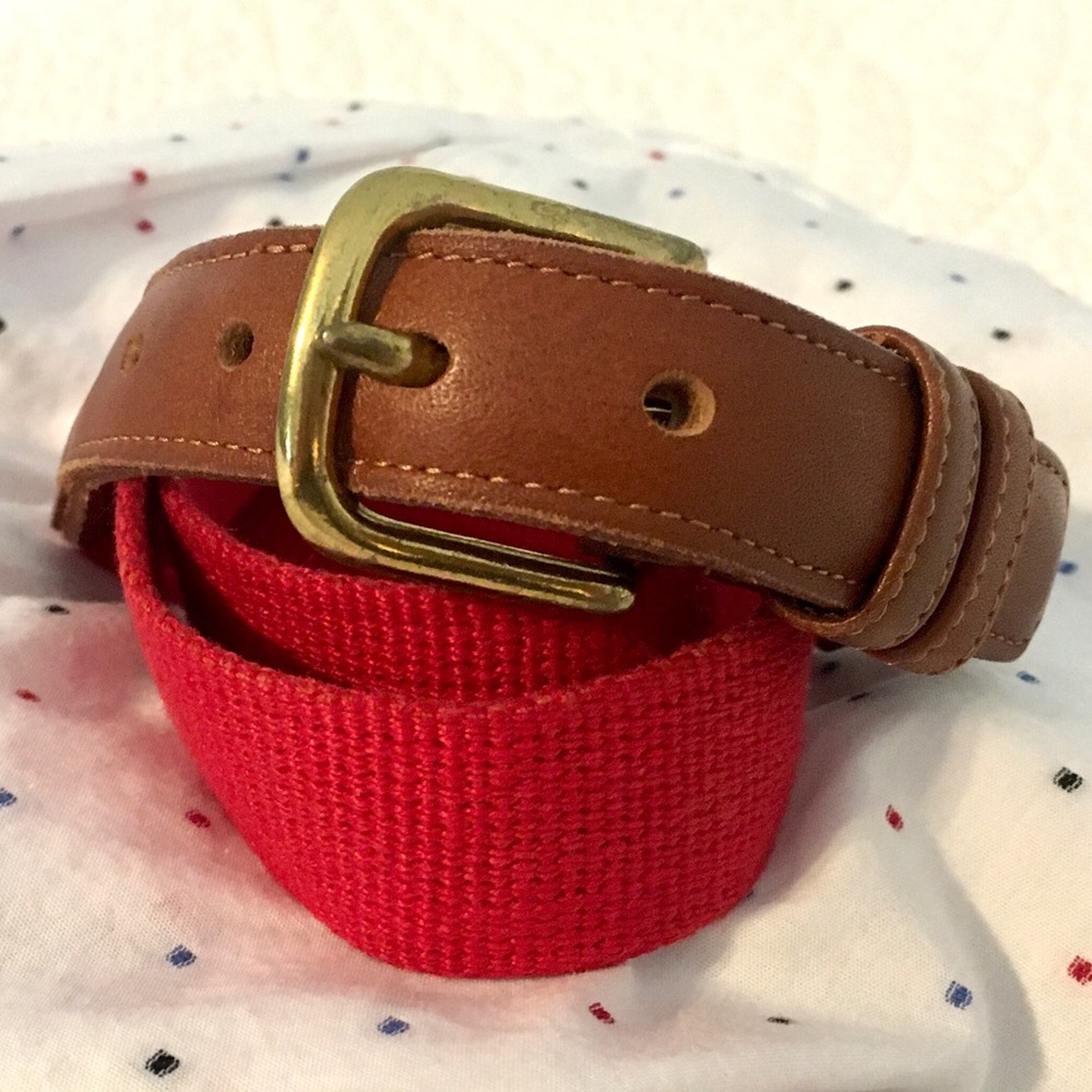 Vintage Coach Red Leather and Linen Belt
